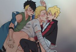 3boys age_difference anal anal_sex arched_back ass ass_grab bandage bandaged_arm bandages bent_over black_eyes black_hair blonde_hair blue_eyes blush boruto:_naruto_next_generations bottomless censored cheating cheating_husband clothed clothed_sex clothing cum cum_drip cumdrip dilf dripping_cum ear_piercing earrings ejaculation erection father_and_son french_kiss french_kissing from_behind from_behind_position fully_clothed gay hand_on_ass incest jacket kawaki male male/male male_only male_penetrating mature mature_male naruto naruto_(series) netorare no_panties ntr older_male older_man_and_younger_boy open_mouth pa3_100 pale-skinned_male pale_skin penetration penis piercing piercings saliva saliva_string short_hair small_dom_big_sub sweat sweatdrop t-shirt tank_top threesome uzumaki_boruto uzumaki_naruto whisker_markings whiskers yaoi yellow_hair younger_male rating:Explicit score:95 user:kurosara