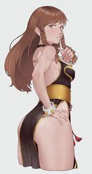 absurdres alternate_costume alternate_hairstyle big_ass black_clothing braid braided_hair brown_eyes brown_hair cheshirrr chinese_clothes chun-li hand_on_ass highres large_breasts looking_at_viewer street_fighter rating:Questionable score:326 user:mrbruh12