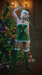 astex christmas christmas_tree ciri clothing female green_eyes light-skinned_female solo the_witcher_(series) the_witcher_3:_wild_hunt white_hair rating:Explicit score:8 user:Kokizi