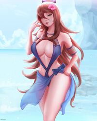 1girls big_breasts breasts brown_hair cleavage clothed_female cutout female female_only flower green_eyes hair_between_eyes hair_ornament long_hair mcdobo mei_terumi naruto naruto_(series) naruto_shippuden ocean single_girl skirt swimsuit water wide_hips rating:Questionable score:156 user:UnrealHarbor