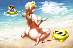 1boy 1girls ass awesomeerix barefoot beach big_ass bimbo blonde_hair blue_eyes breasts brown_hair earrings feet female humor kneeling luma mario mario_(series) mario_kart mario_kart_tour nintendo nude nude_female pale-skinned_female pale-skinned_male pale_skin princess_rosalina short_hair thick_ass rating:Explicit score:210 user:Ugabuga