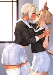 2girls big_breasts breasts cleavage dark-skinned_female dark_skin female female_only kissing large_breasts muscular_female nails original pink_nails sela_(sela_god) sela_god thighhighs ursula_(sela_god) yuri rating:Questionable score:304 user:justausername