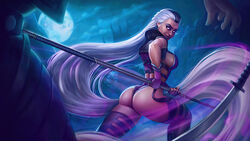 1girls 2d ass aura back_view big_breasts clothed dat_ass female female_only garter_straps glowing_eyes heroharborx highres holding_object long_hair looking_at_viewer looking_back mature milf moon mortal_kombat mortal_kombat_11 netherrealm_studios night oiuuart outdoors partial_male side_boob sindel solo solo_focus spear sword thighhighs two_tone_hair very_long_hair weapon white_hair rating:Questionable score:107 user:sedemsto