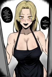 1girls apron apron_only blonde_hair blush cleavage colored colorized english_text gonzalo_costa hi_res jujutsu_kaisen large_ass long_hair looking_back masoq095 open_mouth orange_eyes shinkon_santaku solo solo_focus speech_bubble talking_to_viewer wide_hips yellow_eyes yuki_tsukumo rating:Questionable score:601 user:HughthyDerg