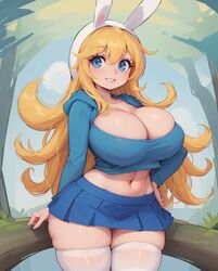 1girls adventure_time ai_generated big_breasts blonde_female blonde_hair blonde_hair_female blue_eyes blue_skirt breasts cartoon_network clothed clothing curvy eyebrows_visible_through_hair female female_only fionna_the_human_girl hand_on_hip headwear hourglass_figure legwear navel rocksolidart skirt solo solo_female thick_thighs thighhighs very_long_hair white_thighhighs wide_hips rating:Questionable score:57 user:Civilized_Worm