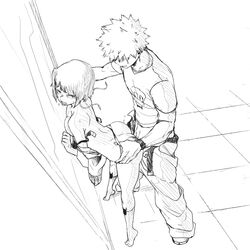 1boy 1girls above_view ambiguous_penetration ass clothed_sex clothing earlobe_jacks female from_behind_position katsuki_bakugou kyoka_jiro monochrome my_hero_academia nightlykrumbs nude_female one_eye_closed socks standing standing_sex straight tagme rating:Explicit score:197 user:Anonymous647