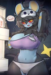 1girl 1girls adorable animal_ears animal_nose anthro anthro_female anthro_only artist_name bangs beverage big_breasts big_hips big_legs big_thighs black_body black_claws black_eyebrows black_fur black_hair black_hairband black_tail blue_body blue_ears blue_fur blush blush_lines blushing blushing_at_viewer bowl bra breasts breedable clawed_fingers claws curvy curvy_anthro curvy_body curvy_female curvy_figure cute cute_face cute_fang dated detailed_background drink embarassed english_text eyebrows_visible_through_hair eyemask felid feline felis female female_anthro female_focus female_furry female_only fluffy fluffy_arms fluffy_legs fluffy_neck fluffy_neck_fur fluffy_thighs fridge furry furry_female furry_only game_freak generation_4_pokemon hair hairband hips_wider_than_shoulders hourglass_figure huge_breasts huge_hips huge_thighs humanoid japanese_text large_breasts long_eyelashes long_hair long_tail looking_at_viewer luxray lynx lynx_humanoid messy_hair milk milk_bowl milk_carton navel neck_tuft night night_time nighttime nintendo nyaohha open_mouth panties perfect_body pokemon pokemon_(species) pokemon_dppt purple_bra red_nose red_pupils red_sclera refrigerator seductive seductive_body sleep_mask sleeping_mask star_tail striped striped_arms stripes tail thick thick_hips thick_thighs thin_waist tied_hair tiled_wall tiles tongue two_tone_fur underwear underwear_only voluptuous voluptuous_anthro voluptuous_female white_panties wide_hips yellow_eyes yellow_inner_ear yellow_stripes yellow_tail_tip rating:Explicit score:101 user:Ifyfy