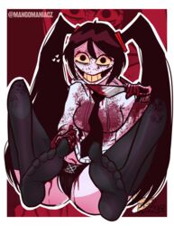  aged_up black_hair black_stockings black_underwear blood blood_on_face bloody_clothes bloody_knife crazy_eyes crazy_smile creepypasta dripping dripping_pussy dripping_wet feet feet_focus feet_up female female_only hatsune_miku horror jeff_the_killer knife long_hair mangomaniacz meme miku_the_killer pale_skin pin_up smile stockings sweatshirt tie tied_hair trend twintails underwear vocaloid yellow yellow_teeth  rating:explicit score: user:mangomaniacz