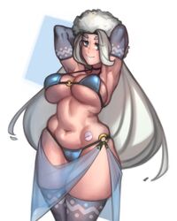 1girls armpits arms_behind_head arms_up big_breasts blue_eyes breasts grey_hair grey_lipstick harem harem_outfit hat kelvin_hiu legwear long_hair mature_female melony_(pokemon) micro_bikini milf mother nintendo pale-skinned_female pale_skin pokemon pokemon_ss pose posing thick_thighs thighs thong white_background rating:Questionable score:136 user:Ugabuga