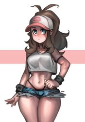 1girls black_thong blue_eyes blush breasts brown_hair female hat hilda_(pokemon) kelvin_hiu long_hair minishorts nintendo pale-skinned_female pale_skin pokemon pokemon_bw ponytail shorts thick_thighs thighs thong wide_hips rating:Questionable score:93 user:Ugabuga