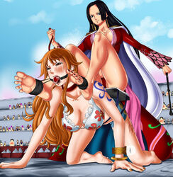 all_fours assertive assertive_female ball_gag barefoot boa_hancock bondage feet female female_only foot_fetish foot_focus gag leash lesbian nami naranjou one_piece orange_hair ponyplay public public_humiliation red_toenails shounen_jump sitting_on_person sitting_on_sub slave soles toes yuri rating:Explicit score:190 user:Ghost_Rider_Productions