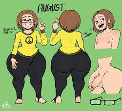 1boy august_roberts big_ass_(male) big_butt blackwhiplash brown_hair bwl character_sheet femboy girly glasses huge_ass huge_hips huge_thighs male_only nipples original peace_sign peace_symbol peace_symbol_shirt solo solo_male teapot_(body_type) thick_thighs v wide_hips rating:Explicit score:294 user:deleted4041