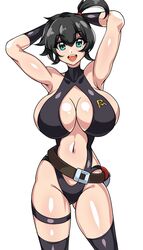 1girls armpits belt big_breasts black_gloves black_hair black_sling_bikini black_thighhighs blue_eyes breasts cleavage female female_only gloves hands_behind_head huge_breasts kasumi_(pokemon) pokeball pokemon skimpy skimpy_clothes sling_bikini smile solo solo_female swimsuit swimwear the_electric_tale_of_pikachu thick_thighs thighhighs thighs volyz rating:Explicit score:60 user:daft_human