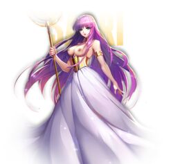 1girls athena_(saint_seiya) breasts dress exposed_breasts female female_only goddess long_dress long_hair purple_hair saint_seiya saori_kido shounen_jump solo strapless strapless_dress topless rating:Explicit score:27 user:meecrob94