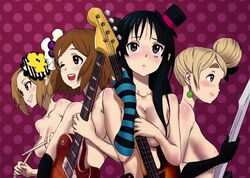 4girls black_hair blonde_hair brown_hair female guitar human human_only k-on! long_hair mio_akiyama_(k-on!) posing ritsu_tainaka_(k-on!) short_hair tsumugi_kotobuki_(k-on!) yui_hirasawa_(k-on!) rating:Explicit score:5 user:bot