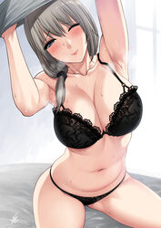 1girls armpits arms_up belly belly_button big_breasts blue_eyes bra breasts cleavage female female_only large_breasts looking_at_viewer mature_female milf mother panties removing_clothing removing_shirt solo sweat sweatdrops thighs uzaki-chan_wa_asobitai! uzaki_tsuki xter xtermination rating:Questionable score:196 user:justausername