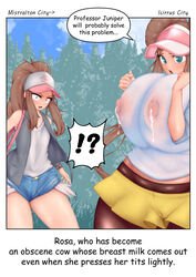 2girls big_breasts blue_eyes blush brown_hair double_bun female female_only hat hilda_(pokemon) huge_breasts huge_thighs large_breasts leggings milk nintendo pale-skinned_female pale_skin pokemon pokemon_bw pokemon_bw2 rosa_(pokemon) speech_bubble text thick_thighs twintails wide_hips woohyoot rating:Questionable score:149 user:Ugabuga