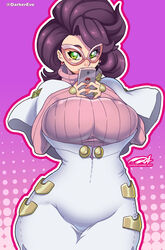 1girls big_breasts curvy_figure darkereve earrings eye_contact fully_clothed glasses green_eyes huge_breasts large_breasts looking_at_viewer medium_hair nintendo pale-skinned_female pale_skin phone pokemon pokemon_sm purple_hair voluptuous wicke_(pokemon) rating:Questionable score:58 user:Ugabuga