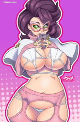 1girls big_breasts curvy_figure darkereve earrings eye_contact glasses green_eyes huge_breasts large_breasts looking_at_viewer medium_hair nintendo pale-skinned_female pale_skin partially_clothed phone pokemon pokemon_sm purple_hair thong voluptuous wicke_(pokemon) rating:Questionable score:113 user:Ugabuga