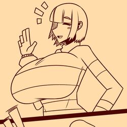 1girls big_breasts breasts clothed comic cropped eyes_closed female female_only frisk huge_breasts smile smiling tagme undertale video_games rating:Explicit score:50 user:Expansion_fan