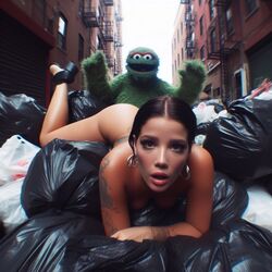 1girls ai_generated alley celebrity dall-e3 doggy_style garbage garbage_bags garbage_bin green_fur halsey implied_sex light-skinned_female muppets oscar_the_grouch puppet real_person sesame_street tagme the_muppet_show trash trash_bag trash_can rating:Explicit score:45 user:Carl_Wheezer