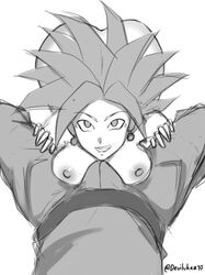 1girls areolae ass black_eyes black_hair boner breasts bulge clothed clothed_male_nude_female devilukez dragon_ball dragon_ball_super earrings female fusion kefla looking_at_viewer monochrome nipples ponytail potara_earrings saiyan short_hair shounen_jump sketch smile spiky_hair unseen_male_face watermark white_background rating:Explicit score:45 user:HydratedAcorn