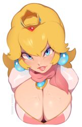 1girls big_breasts cleavage cleavage_cutout clothing combos-n-doodles female female_focus female_only long_hair looking_at_viewer mario_(series) mario_kart nintendo princess_peach scarf simple_background smile solo solo_female solo_focus sweat white_background rating:Explicit score:187 user:Deku51