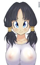 1girls absurdres areolae axlexcima big_breasts breasts dragon_ball dragon_ball_z female female_only highres large_breasts looking_at_viewer nipples see-through see-through_clothing solo twintails videl rating:Explicit score:103 user:justausername