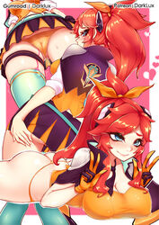 ass ass_grab battle_academia_lux battle_academia_series blue_eyes blush breasts darklux double_v large_breasts league_of_legends luxanna_crownguard no_pants on_stomach panties red_hair riot_games skirt_removed thong upskirt vibrator vibrator_in_thighhighs vibrator_under_panties yellow_panties rating:Questionable score:91 user:ShimaPanYouNot