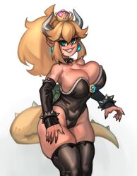 1girls big_breasts blonde_hair blue_eyes bowsette eye_contact female female_only horns kelvin_hiu large_breasts long_hair looking_at_viewer mario_(series) new_super_mario_bros._u_deluxe nintendo rule_63 sharp_teeth simple_background smile solo tail thick_thighs thighhighs thighs white_background rating:Questionable score:91 user:Ugabuga