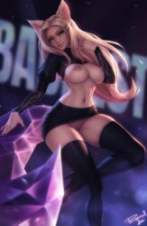 1girls ahri alternate_costume areolae big_breasts breasts edit female female_only k/da_ahri k/da_series large_breasts league_of_legends nipples no_panties personalami pussy solo uncensored upskirt rating:Explicit score:239 user:justausername