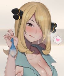 1girls :p absurd_res big_breasts blonde_hair blush condom cum cum_in_condom cynthia_(pokemon) eye_contact female filled_condom gatchan grey_eyes hair_ornament heart-shaped_pupils heavy_breathing high_resolution large_breasts long_hair looking_at_viewer mature_female nintendo pale-skinned_female pale_skin pokemon pokemon_dppt spoken_heart sweat used_condom rating:Questionable score:236 user:Ugabuga