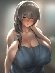 1girls apron blush breasts closed_eyes curvaceous daruguxwa female female_only female_solo gradient gradient_background hadaka_apron hand_on_own_cheek high_resolution huge_breasts large_breasts long_hair mature mature_female milf mother plump ponytail silver_hair simple_background solo standing tied_hair upper_body uzaki-chan_wa_asobitai! uzaki_tsuki voluptuous wide_hips rating:Questionable score:221 user:TwinkieLord