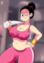 1girls androjuniarto belly big_breasts black_hair blush chichi chubby chubby_female dragon_ball dragon_ball_z earrings female large_breasts messy_hair one_eye_closed pale-skinned_female pale_skin shounen_jump slightly_chubby solo solo_female sports_uniform steaming_body steamy sweat sweat_stain sweaty sweaty_armpits sweaty_chest towel wet rating:Questionable score:130 user:Ugabuga