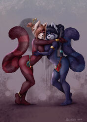  2012 ailurid anthro female female/female male mammal red_panda spookable  rating:questionable score: user:bot