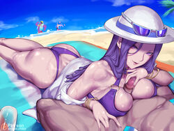 bikini caitlyn_kiramman female glasses hat kumiko_(aleron) laying_on_stomach league_of_legends long_hair looking_at_viewer male male/female mundo_(league_of_legends) paizuri piercing pool_party_caitlyn pool_party_mundo pool_party_series pool_party_syndra syndra wet_body rating:Explicit score:236 user:astropig22