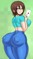 1girls 2020 areola_bulge ass big_breasts blue_eyes breasts brown_hair clothing drunkavocado female female_only female_steve_(minecraft) green_background jeans large_breasts looking_at_viewer looking_back minecraft rule_63 short_hair smash_invitation smile solo stella_(femsteve) steve_(minecraft) thick_thighs white_body wide_hips rating:Questionable score:217 user:justausername