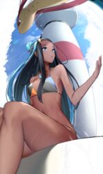 1girls bikini black_hair blue_eyes blue_hair dark-skinned_female dark_blue_hair dark_skin female female_only game_freak lighthouse long_hair milotic multicolored_hair nessa_(pokemon) nintendo pokemon pokemon_ss sha_(amfil100) swimsuit two_tone_hair viewed_from_below yuuyuu_(yuuki1771) rating:Questionable score:107 user:CalZone