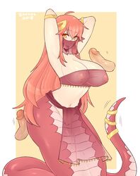 1girls 8owties amber_eyes armpits arms_behind_head arms_up belly belly_dancer belly_dancer_outfit dancer dancer_outfit erect_nipples female femsub happy_sub harem_girl harem_outfit huge_breasts huge_cock lamia loincloth long_hair miia_(monster_musume) monster_girl monster_musume_no_iru_nichijou presenting_breasts pussy red_hair shaved_pussy snake_girl snake_tongue submissive_female tubetop veil rating:Questionable score:180 user:TheKindHaremMaster