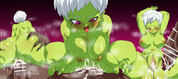 1boy 1girls alien_girl armpits arms_up assertive_female big_breasts blush censor_bar censored_penis censored_pussy cheelai cowgirl_position cum_in_pussy cum_inside cum_trail dark-skinned_male dark_skin dragon_ball dragon_ball_super female female_focus grabbing_ass green_skin humanoid lifting_arms looking_at_partner looking_down purple_eyes rom short_hair shounen_jump smaller_female squeezing_nipple sweat visible_breath white_hair rating:Explicit score:146 user:Cranium