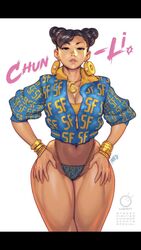 1girls 2018 bad_id bad_twitter_id bracelet bracelets brown_eyes brown_hair capcom chun-li chun-li_(cover_girl) cleavage clothed clothed_female clothes clothing color colored cosplay cropped_jacket curvaceous curvy dark_hair dated double_bun earrings english english_text facing_viewer female female_focus female_only female_solo hair hair_bun hair_buns hand_on_hip hands_on_hips hi_res human human_only jacket jewelry kneehighs legs light-skinned_female light_skin looking_at_viewer muscular_thighs navel necklace negarobo open_eyes parody revealing_clothes robaato round_ears signature skimpy solo solo_female solo_focus standing street_fighter text thick thick_legs thick_thighs thighs thin_waist thong tied_hair title udon_entertainment uncensored underwear voluptuous waist white_background wide_hips rating:Safe score:281 user:ShadowPain