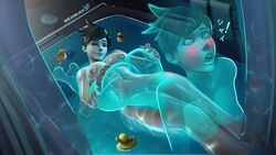 2girls 3d absurdres ass ass_grab big_ass big_breasts breadblack breasts echo_(overwatch) female female_only highres hologram large_breasts nipples nude overwatch selfcest selfie tracer yuri rating:Explicit score:491 user:justausername