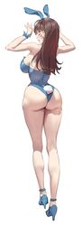 1girls ass ass_focus big_ass big_breasts big_butt blush breasts brown_hair bunny_ears bunnysuit d.va earrings embarrassed facial_markings from_behind high_heels muloli overwatch rear_view solo solo_female white_background rating:Safe score:451 user:C09S-K137