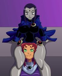 2girls between_legs between_thighs big_breasts colored dc dc_comics headscissor legs_apart rachel_roth raven_(dc) ravenravenraven smooth_skin starfire tagme teen_titans thick_thighs yuri rating:Questionable score:147 user:Sssfapper