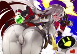 ahoge arc_system_works ass bodysuit breasts cameltoe candy familiar female food from_behind gloves grin guilty_gear guilty_gear_xrd guilty_gear_xrd:_revelator halo hyocorou jack-o'_valentine large_breasts leaning leaning_forward lollipop long_hair looking_at_viewer looking_back lowres mask multicolored_hair pantylines platinum_blonde_hair red_eyes red_hair shiny shiny_hair sideboob skin_tight smile two-tone_hair very_long_hair rating:Questionable score:155 user:Frank_Wolf