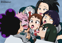 1boy 6girls accurate_art_style black_eyes black_hair blush brown_eyes brown_hair cum cum_in_mouth cum_on_face cum_on_tongue cumshot facial female green_hair hagakure_tooru_(invisible) horns kyoka_jiro looking_down looking_up male mina_ashido minoru_mineta momo_yaoyorozu my_hero_academia ochako_uraraka open_mouth penis pink_hair pink_skin purple_hair school_uniform shoganight shounen_jump small_penis small_penis_adoration straight teenager tongue tongue_out tooru_hagakure tooru_hagakure_(invisible) tsuyu_asui u.a._school_uniform yellow_eyes rating:Explicit score:619 user:DeuceJuicem