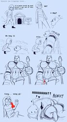 1boy 1girls anthro armor canine clothed clothing comedy comic duo english_text erection female frisk frisky_(under(her)tail) funny furry greater_dog humor larger_female male nipple_bulge size_difference sketch smaller_male text thewill under(her)tail undertale undertale_fanfiction rating:Questionable score:25 user:SOMEBODYWEARE