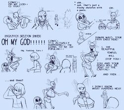 1boy 2girls breasts clothed clothing comedy comic comic_(under(her)tail) english_text fan_character female frisk frisky_(under(her)tail) funny humor male papyrus sans skeleton sketch tempus_(under(her)tail) text thewill under(her)tail undertale undertale_fanfiction rating:Safe score:12 user:SOMEBODYWEARE