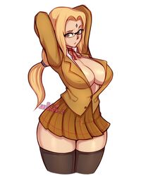 1girls 2020 big_breasts blonde_hair breasts brown_eyes cleavage clothed_female cosplay eye_contact female female_focus female_only glasses jakuson_z large_breasts long_hair looking_at_viewer naruto naruto_(series) prison_school school_uniform shiraki_meiko_(cosplay) skirt thick_thighs thighhighs thighs tsunade white_background zettai_ryouiki rating:Questionable score:267 user:Ugabuga