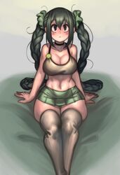 1girls :( big_breasts big_eyes blush bra braided_hair braids breasts choker cleavage dark_green_hair eye_contact eyebrows_visible_through_hair female hair_ornament kelvin_hiu long_hair long_twintails looking_at_viewer messy_hair miniskirt my_hero_academia neoteny pleated_skirt pushup_bra rosy_cheeks sidelocks sitting skindentation skirt stray_hair tank_top thick_thighs thigh_socks thighhighs thighs tsuyu_asui twin_braids twintails wide_hips rating:Questionable score:236 user:Ugabuga